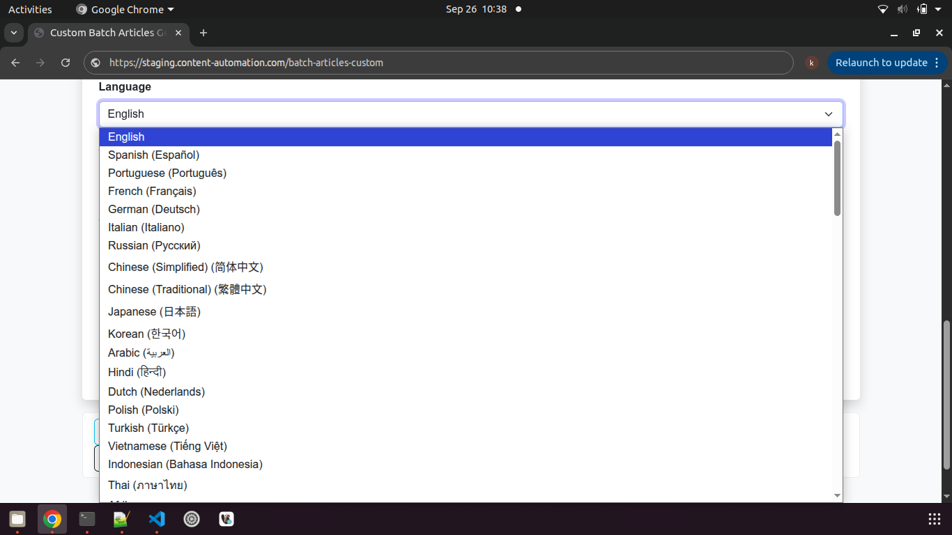 Language dropdown with major global languages